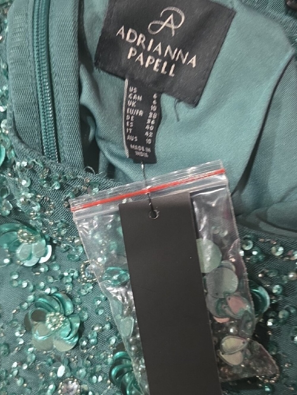 Long Hand Beaded 3D Floral Dress With Elbow Sleeves In Green Slate No Tags 6 - Picture 7 of 8